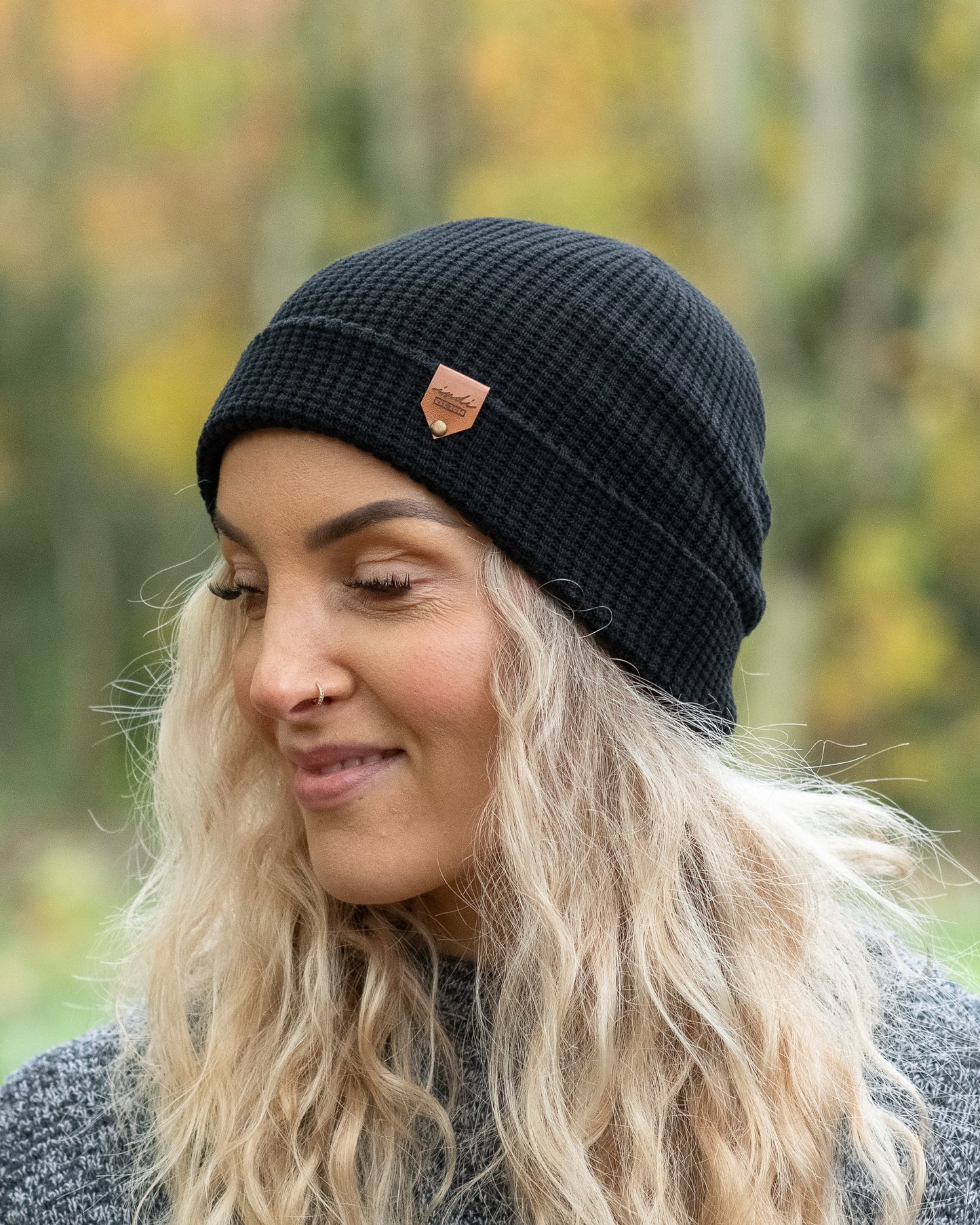 Waffle Knit Beanie in Black