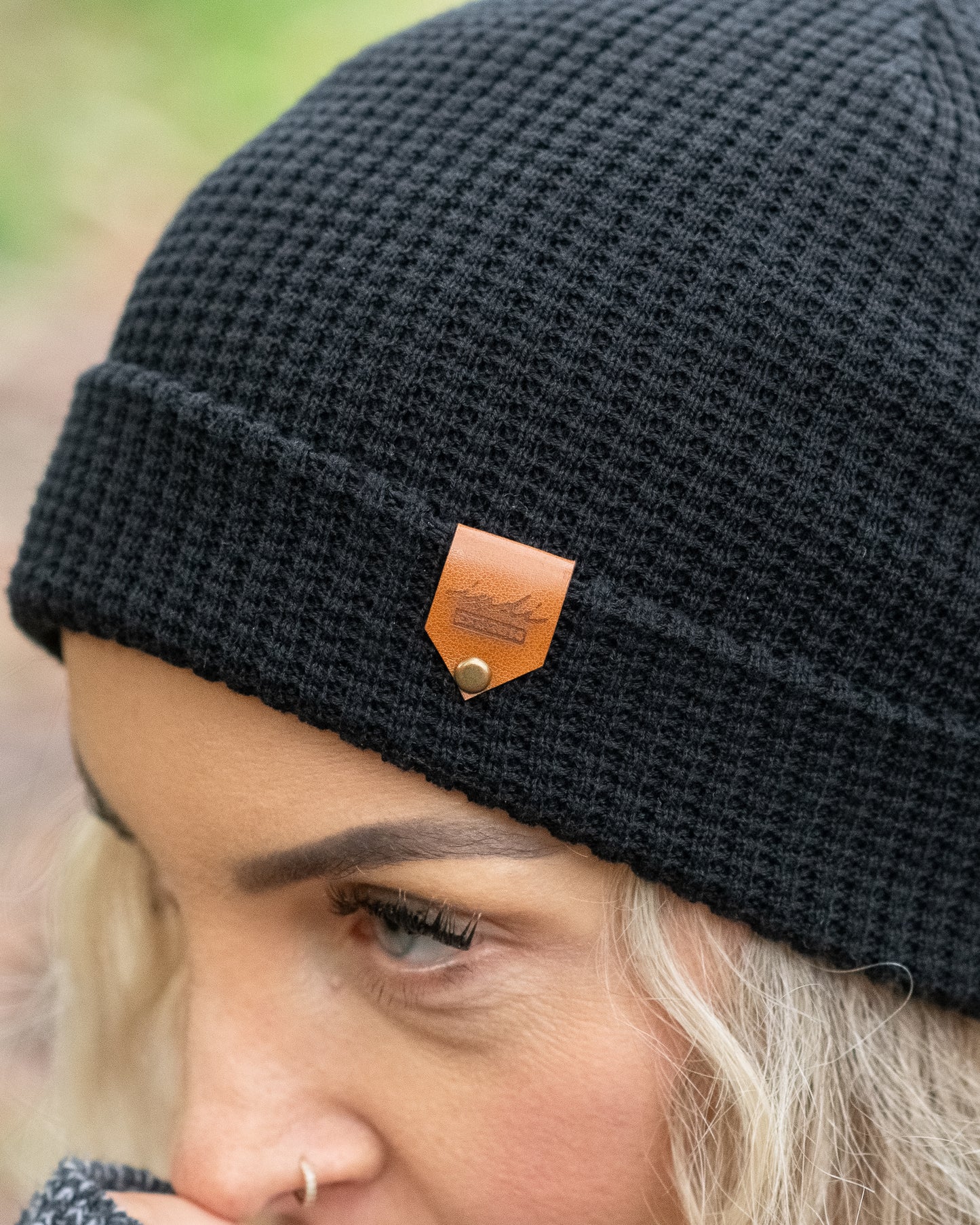 Waffle Knit Beanie in Black