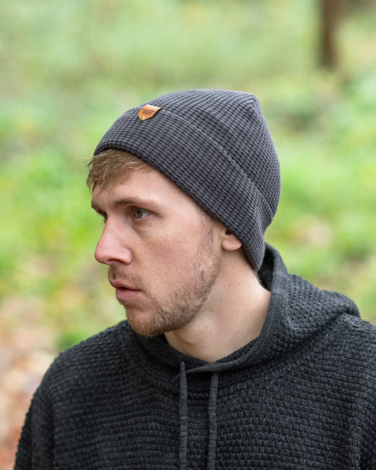 Waffle Knit Beanie in Graphite