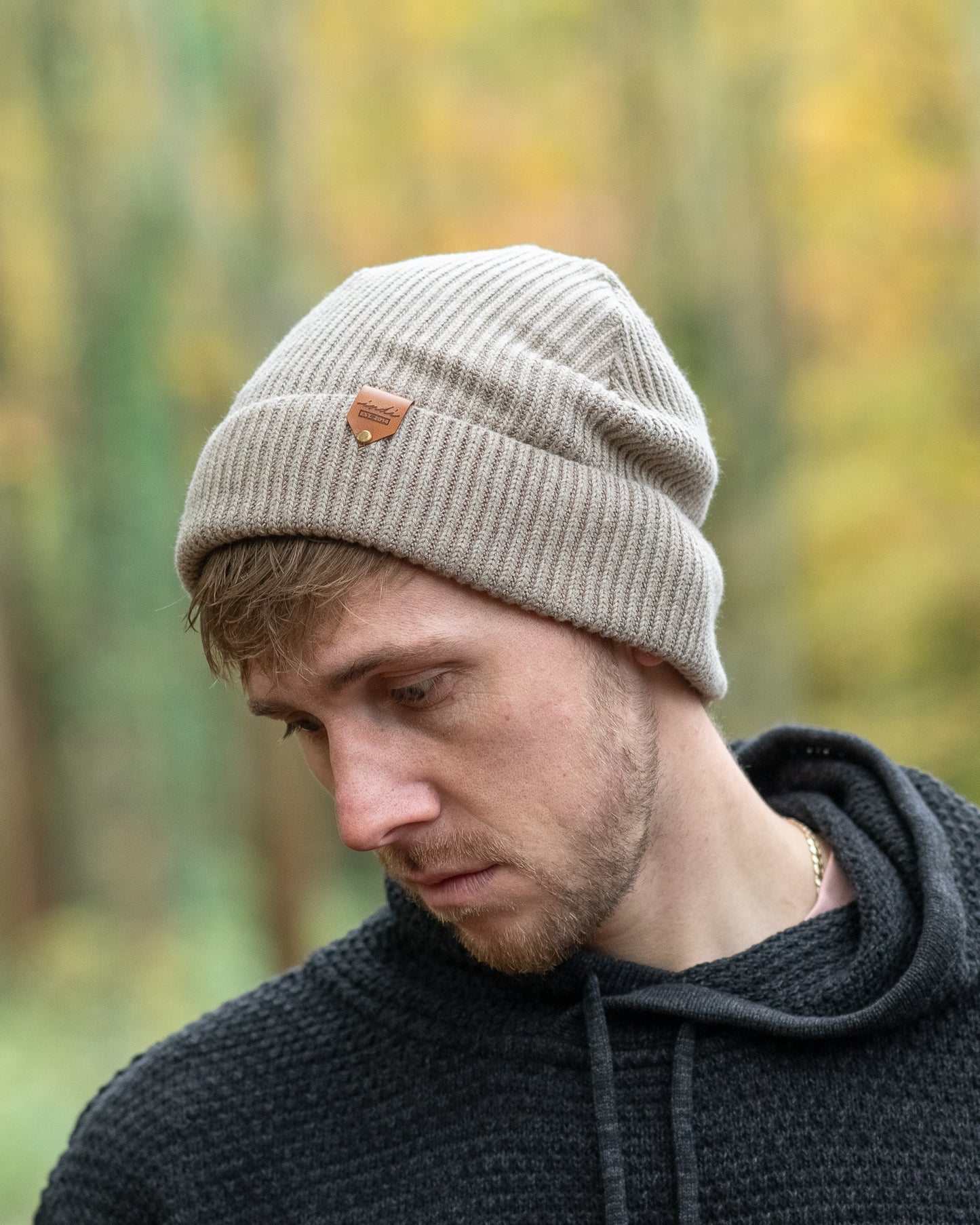 Ribbed Knit Beanie in Heather Beige