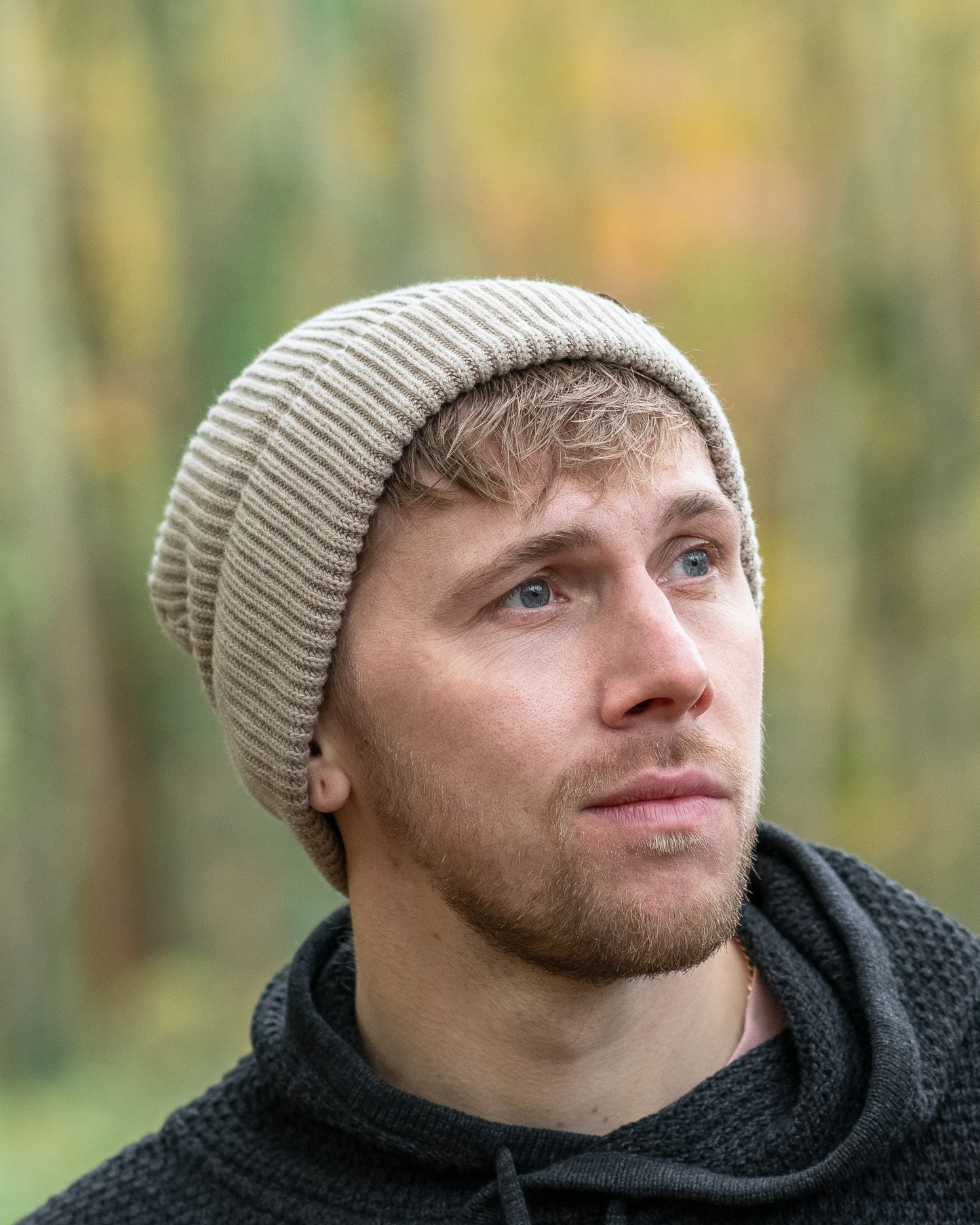 Ribbed Knit Beanie in Heather Beige