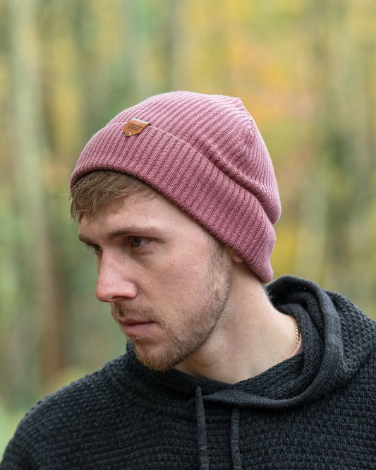 Ribbed Knit Beanie in Dusty Pink