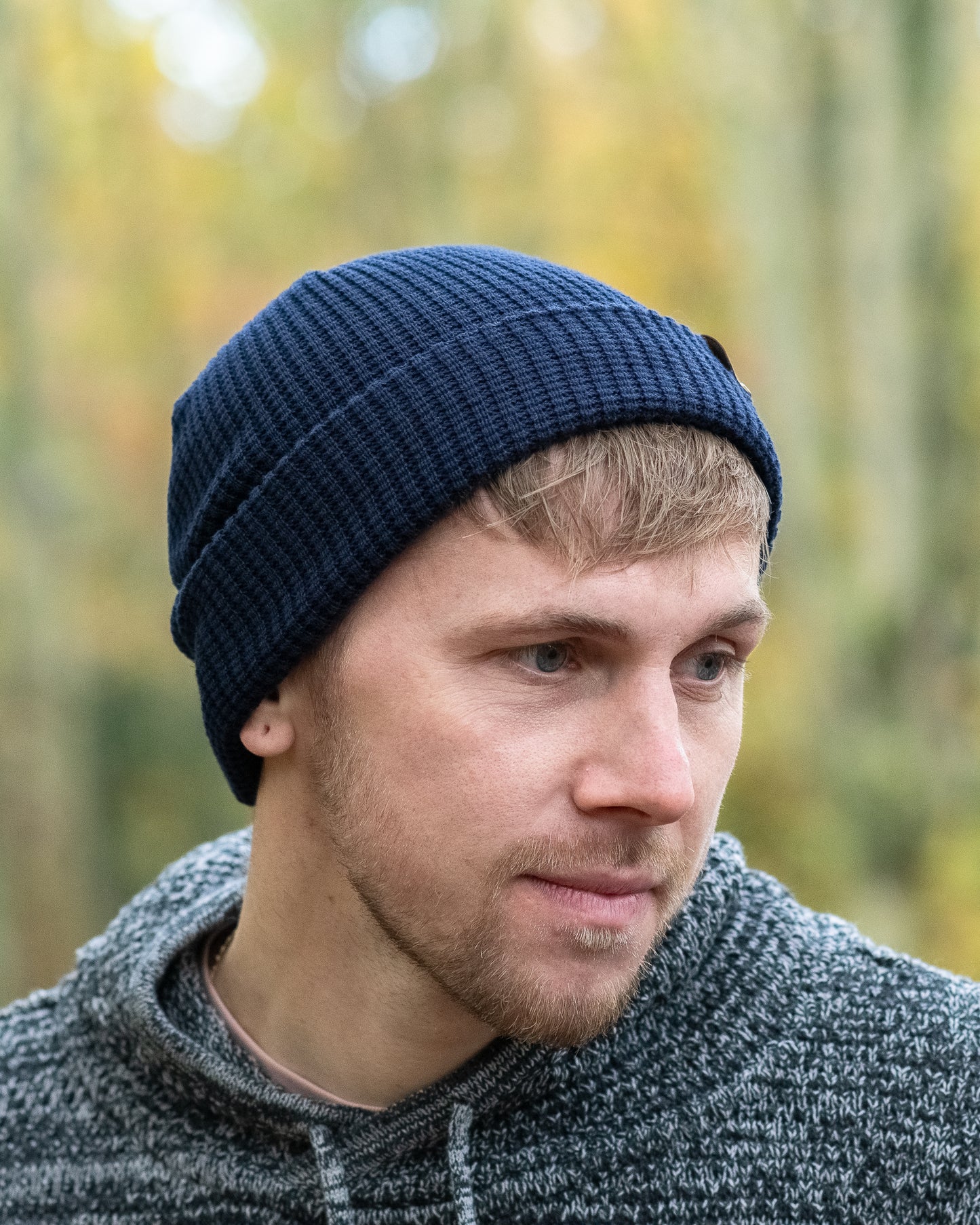 Waffle Knit Beanie in Navy