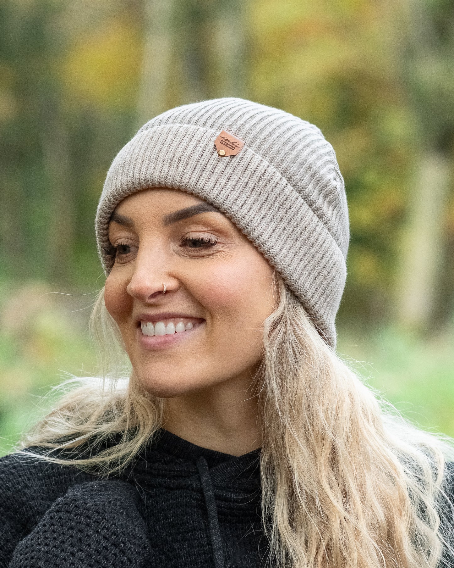 Ribbed Knit Beanie in Heather Beige