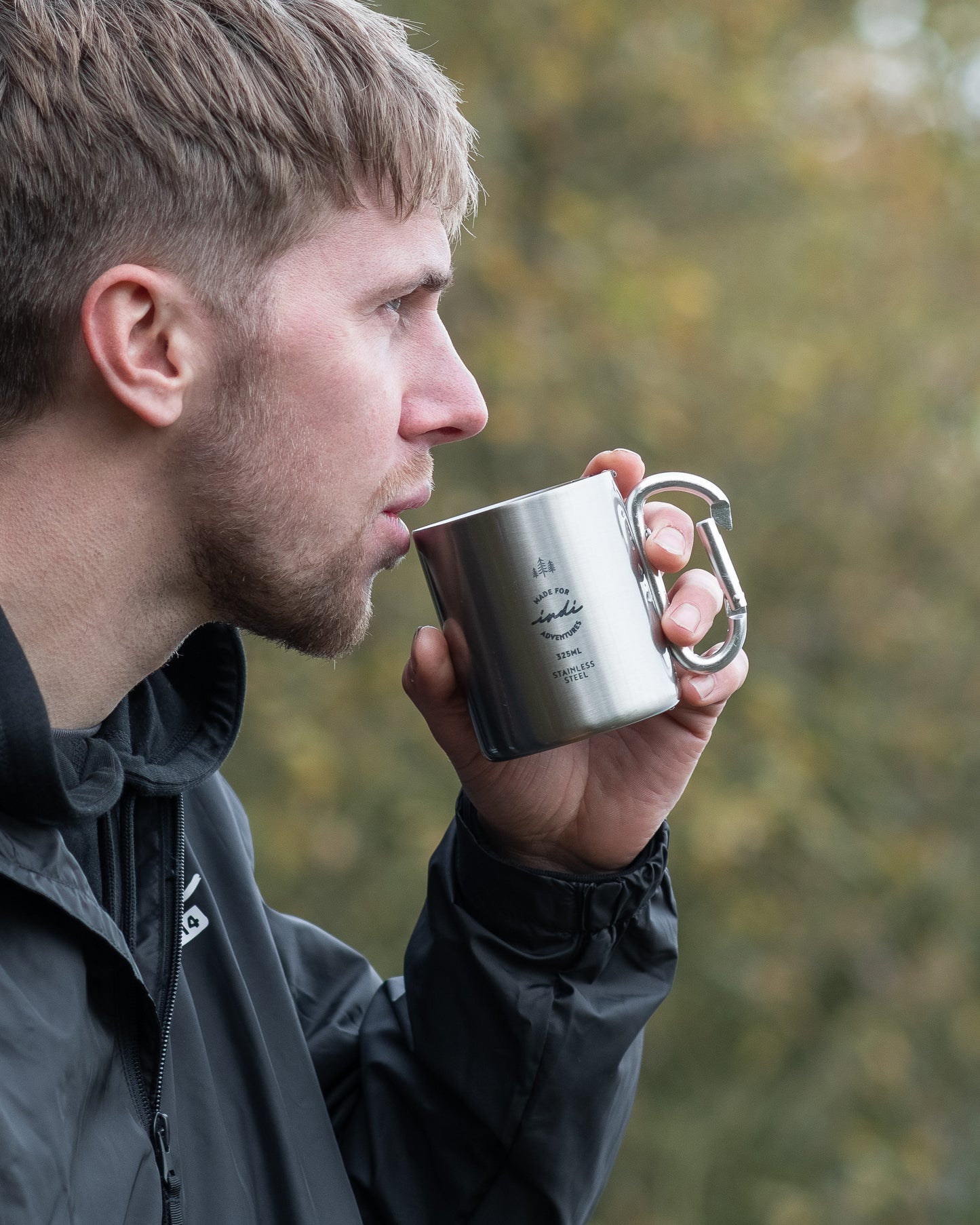 Indi 'Made for Adventures' Stainless Steel Carabiner Mug (325ml)