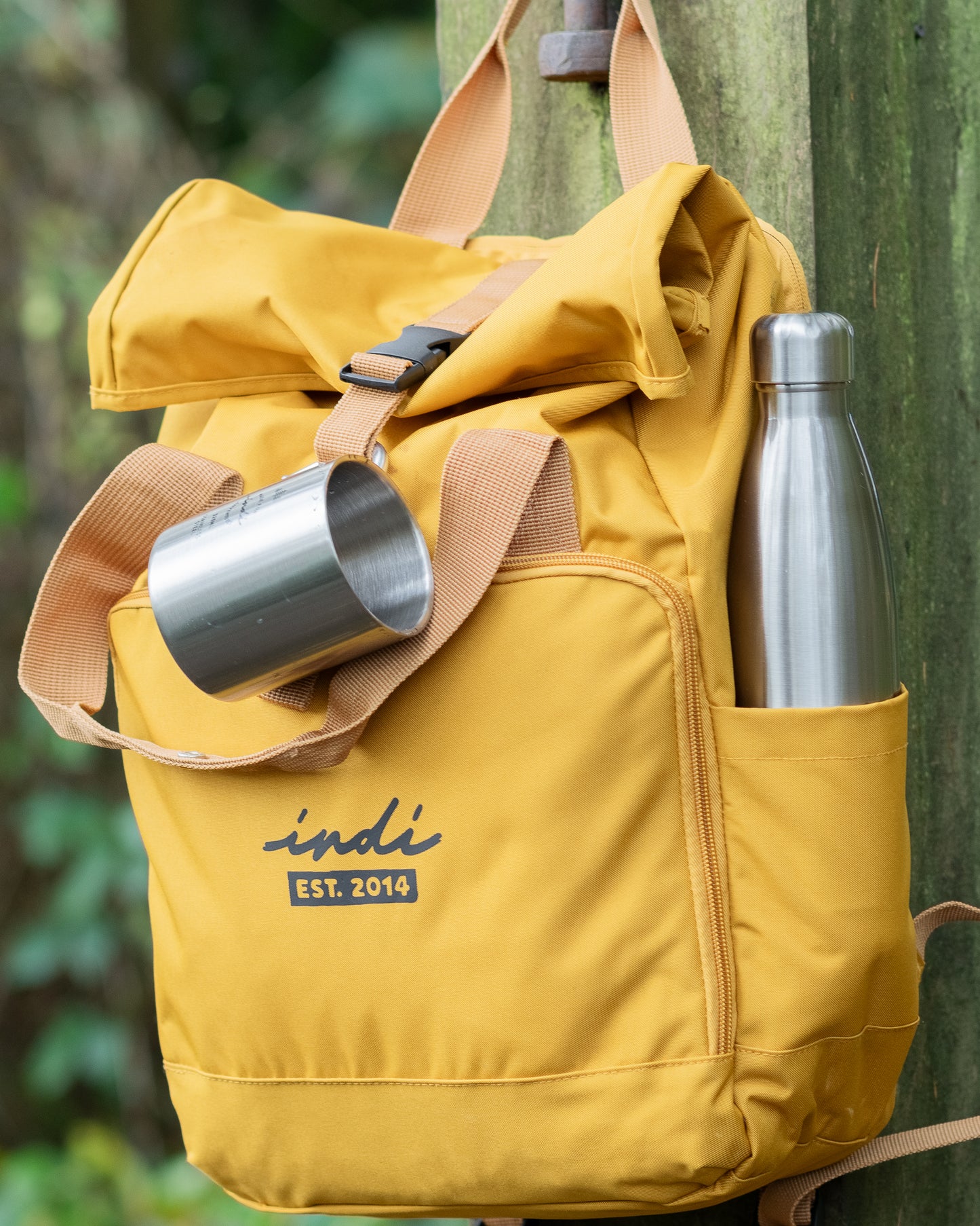 Roll-Top Backpack with Handles in Muted Mustard