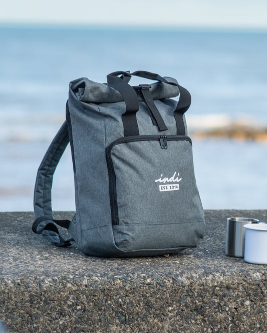 Roll-Top Backpack with Handles in Heather Grey