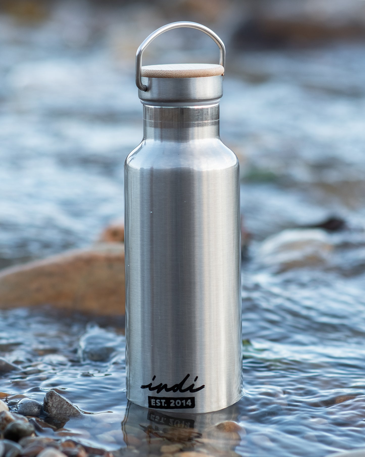 Bamboo Lid Insulated Water Bottle (600ml)