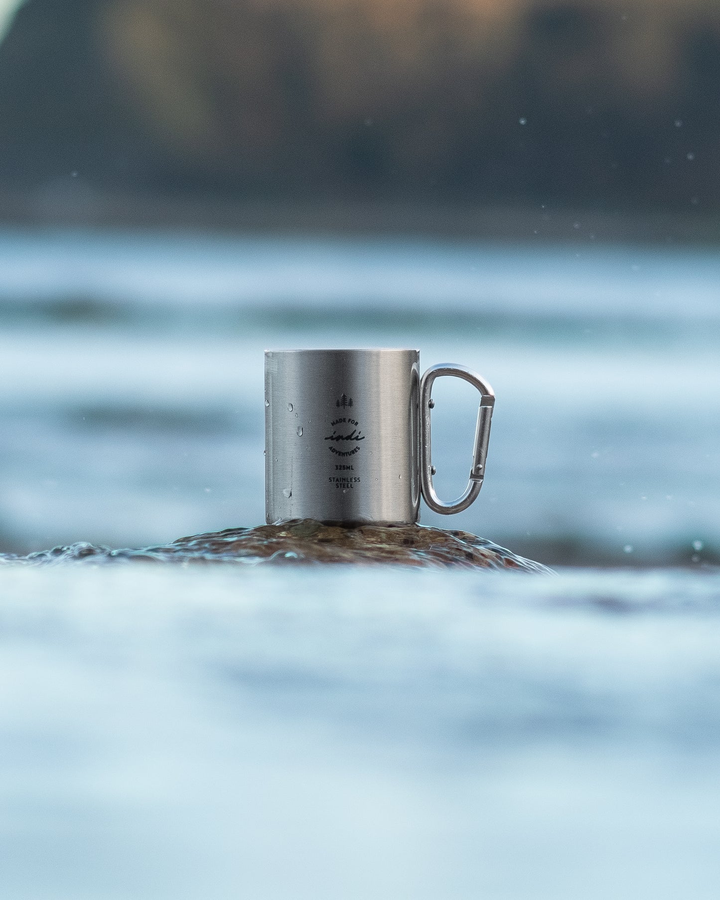 Indi 'Made for Adventures' Stainless Steel Carabiner Mug (325ml)