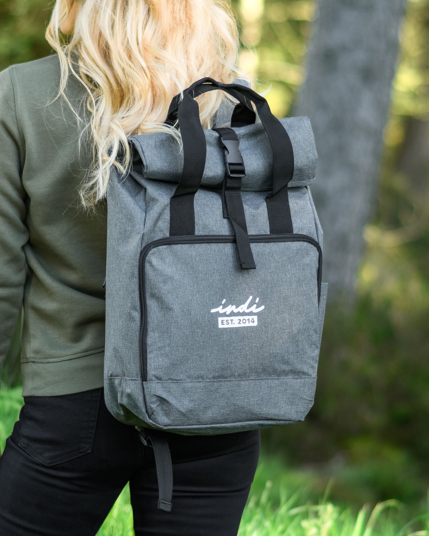 Roll-Top Backpack with Handles in Heather Grey