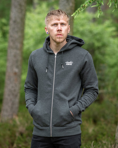 The Deluxe Full Zip Hoodie in Heather Charcoal