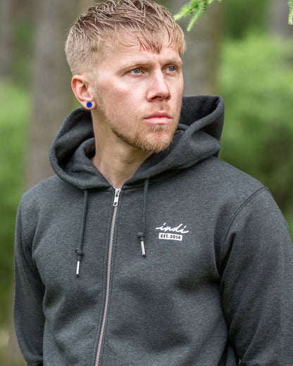 The Deluxe Full Zip Hoodie in Heather Charcoal