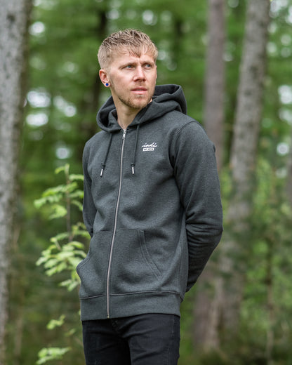 The Deluxe Full Zip Hoodie in Heather Charcoal