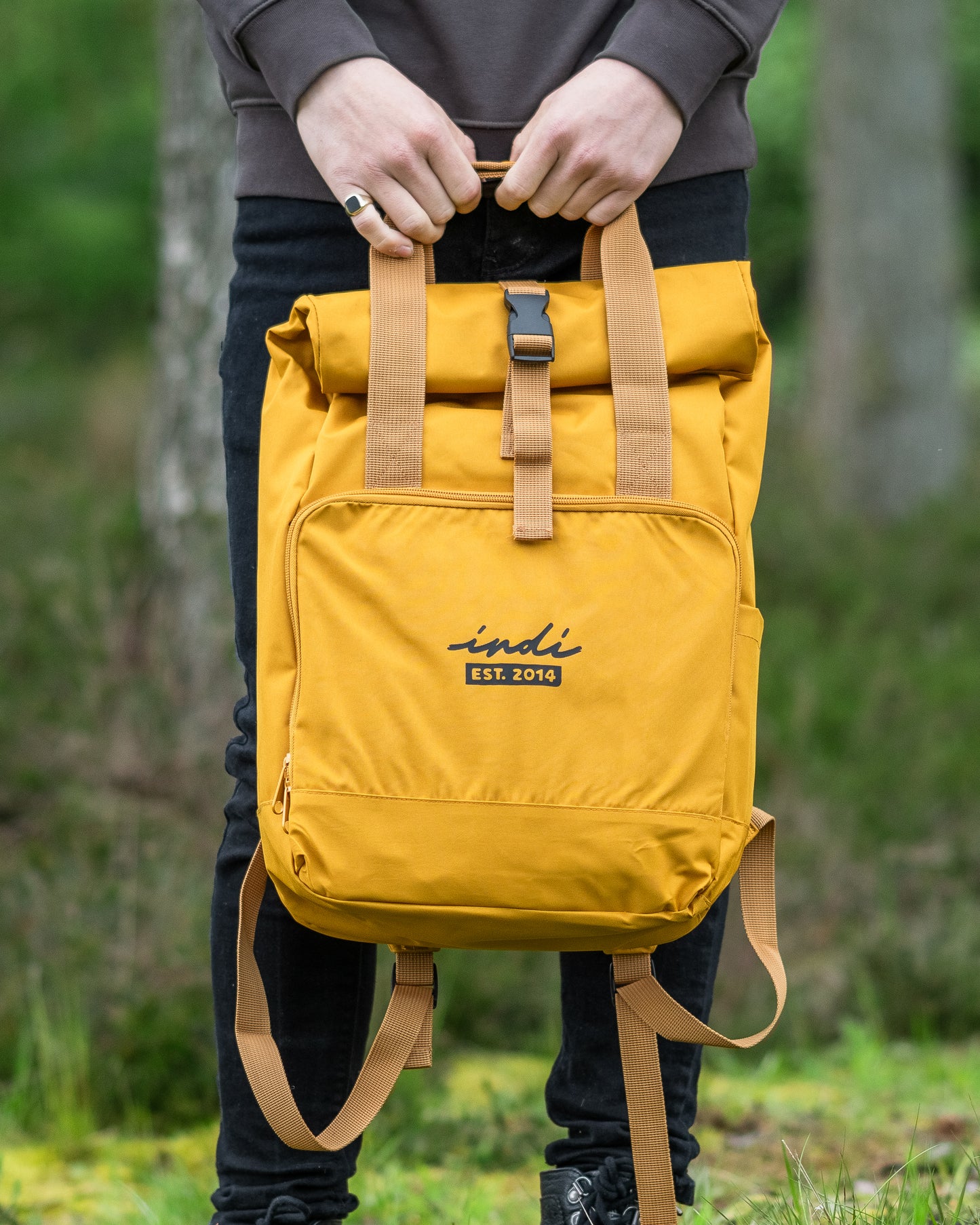 Roll-Top Backpack with Handles in Muted Mustard