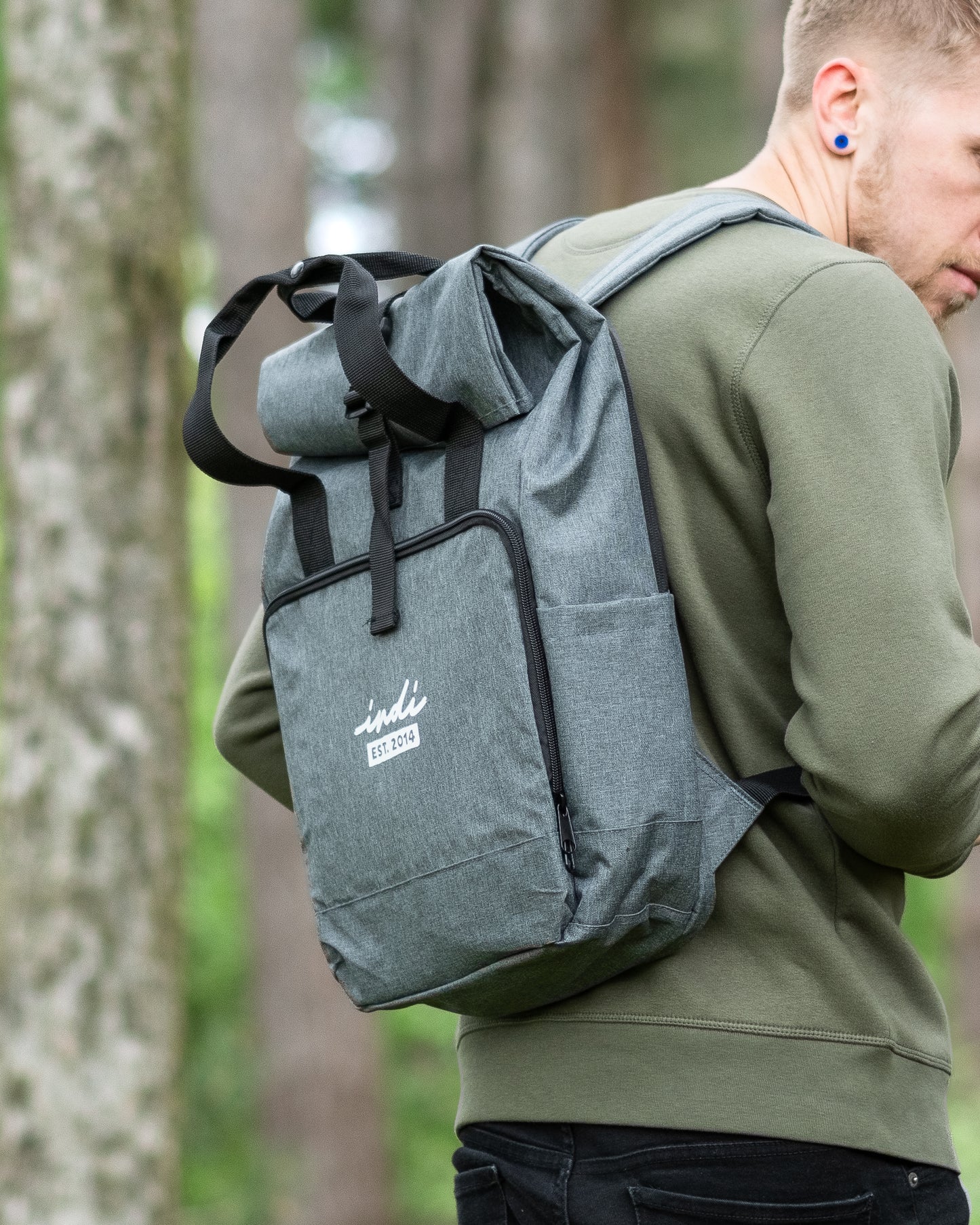 Roll-Top Backpack with Handles in Heather Grey