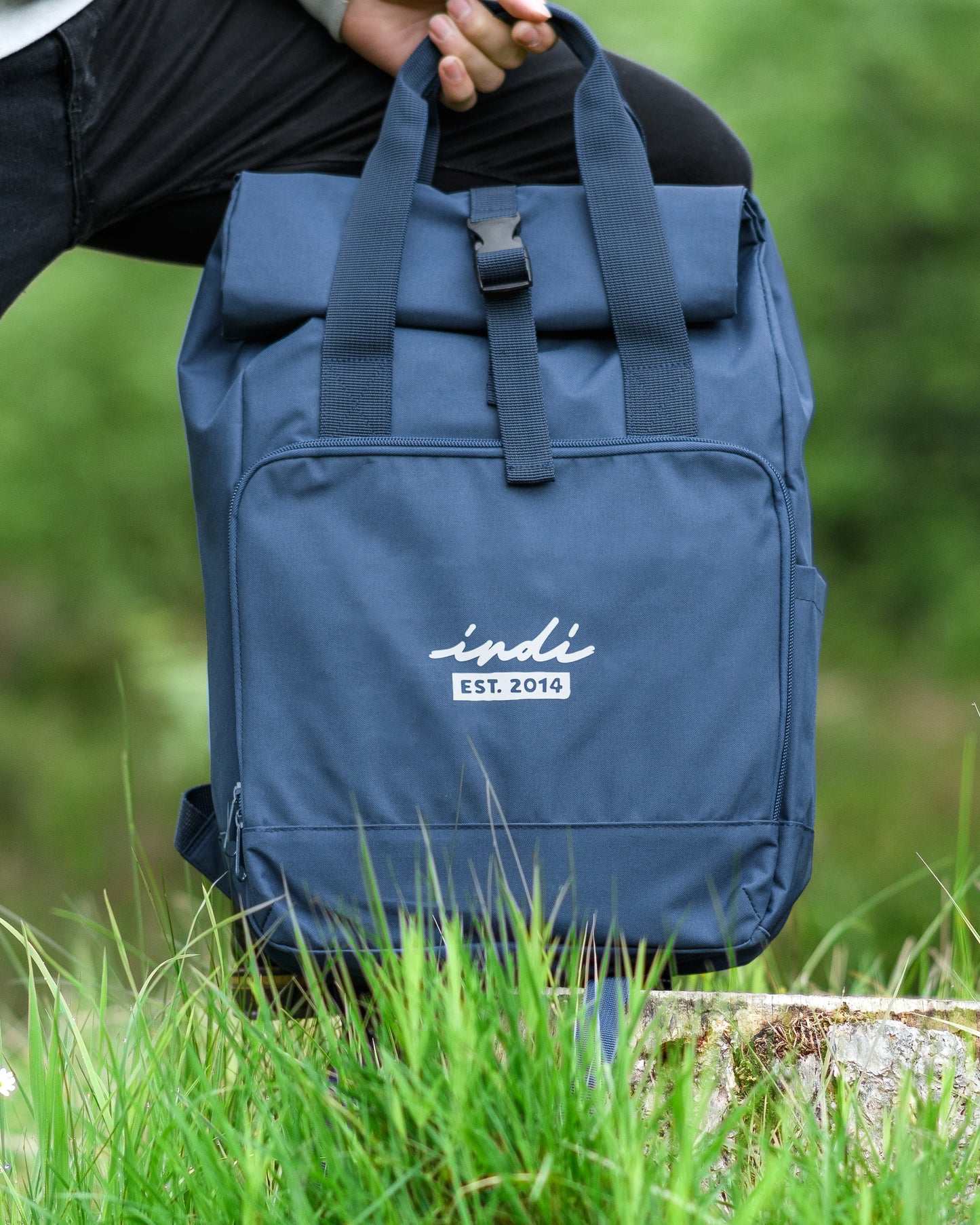 Roll-Top Backpack with Handles in Muted Navy