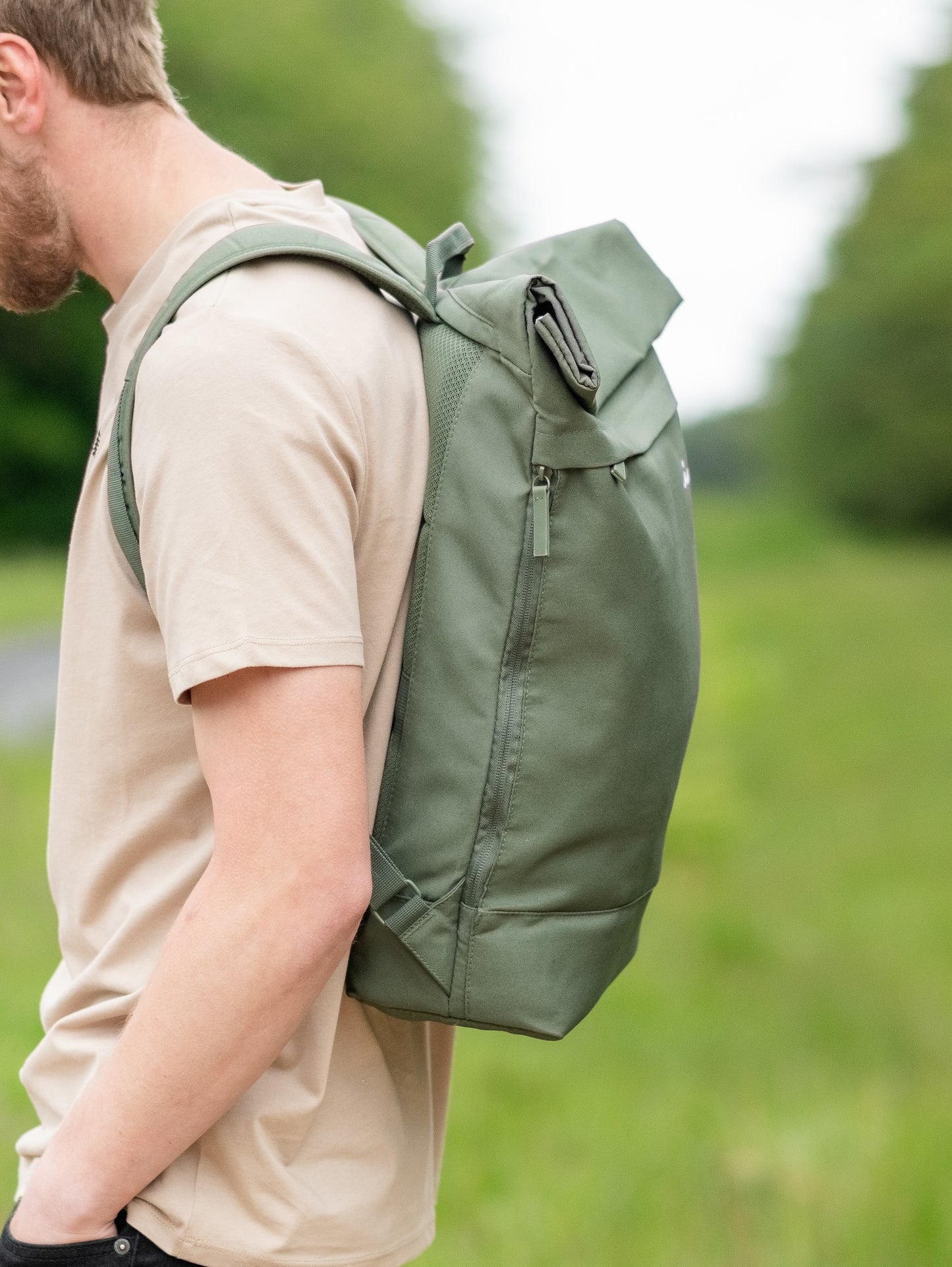 EcoJourney Minimal Roll-Top Backpack in Pine Green