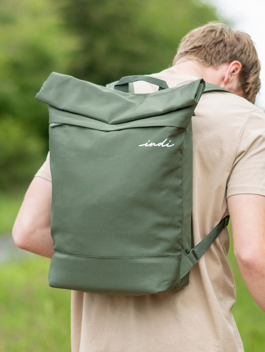 EcoJourney Minimal Roll-Top Backpack in Pine Green