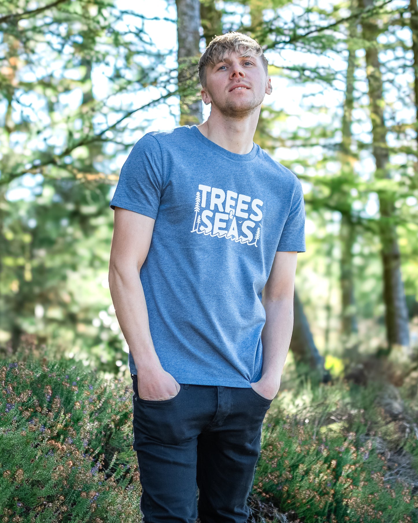 'Trees & Seas' T-shirt in Heather Blue