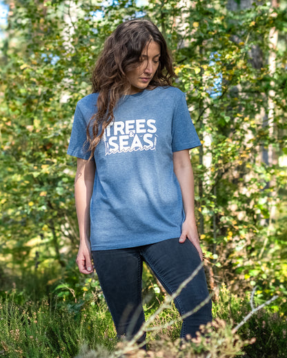 'Trees & Seas' T-shirt in Heather Blue