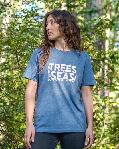 'Trees & Seas' T-shirt in Heather Blue