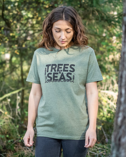 'Trees & Seas' T-shirt in Heather Khaki