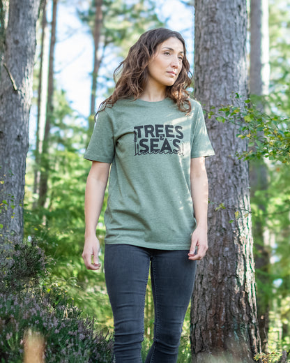 'Trees & Seas' T-shirt in Heather Khaki