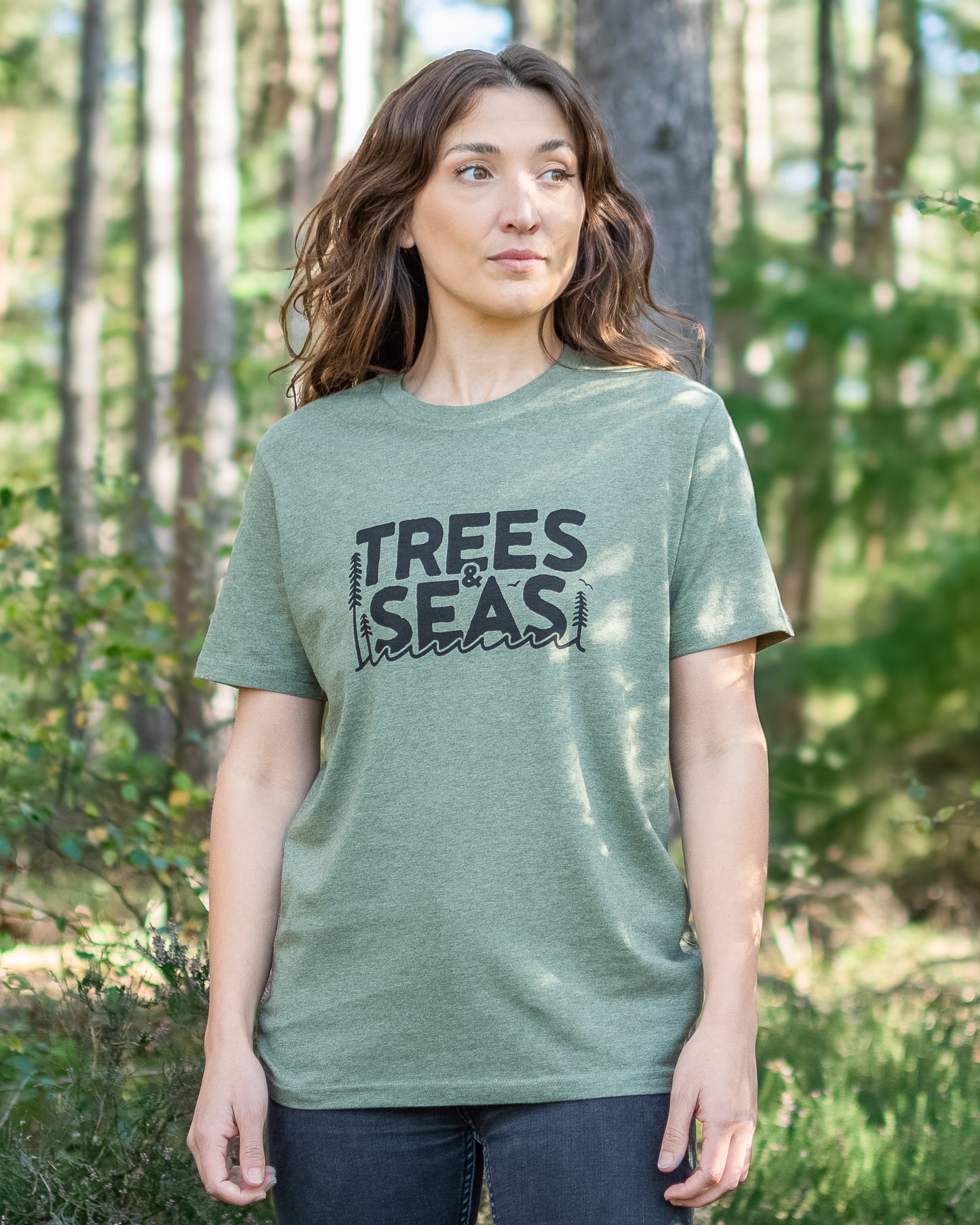 'Trees & Seas' T-shirt in Heather Khaki